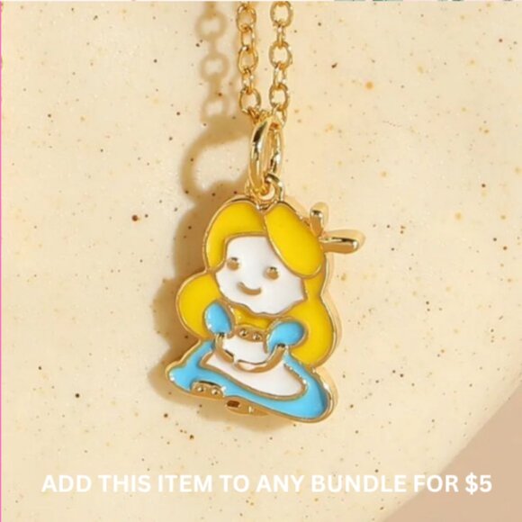 $5 ADD ON ITEM- 14K Gold Plated Princess Charm Pendant Chain Necklace Kids - Picture 1 of 6
